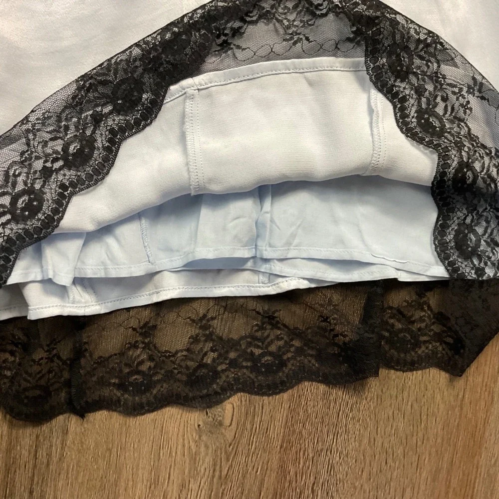 NWT Anthropologie Satin Lace Trim Slip Midi Bow Dress Womens 00 Blue Coquette - Picture 7 of 12